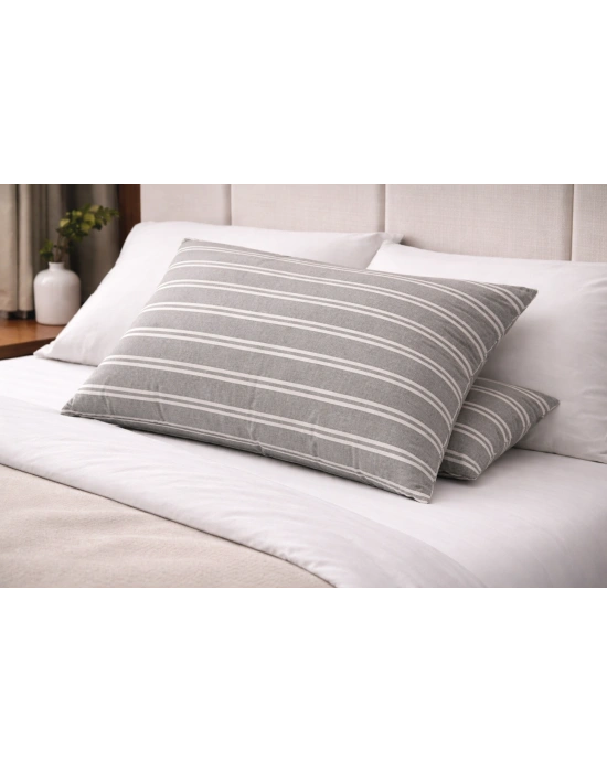 Clasy Ranforce %100 Pamuk 2 Adet Yastık Kılıfı Çizgili Desen Gri