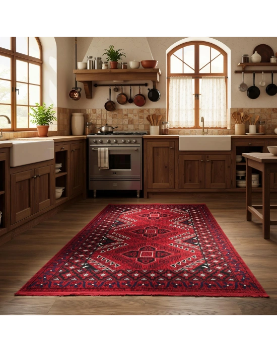 Mess Afkan Tarzı Akrilik Dokuma Halı 8110 Kırmızı