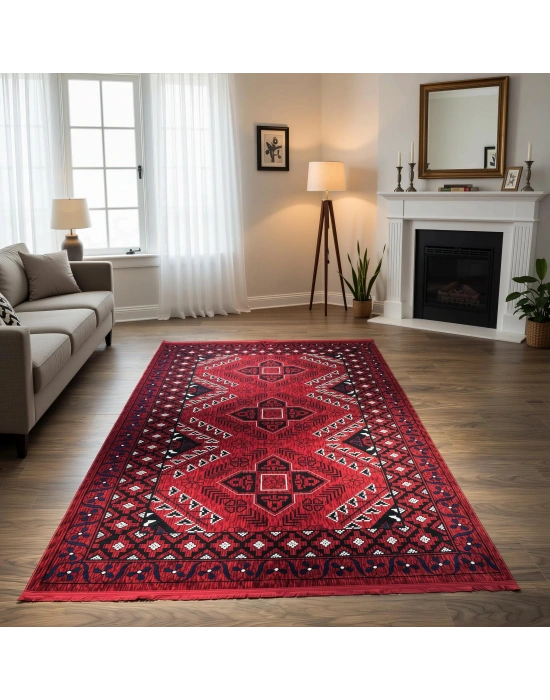 Mess Afkan Tarzı Akrilik Dokuma Halı 8110 Kırmızı