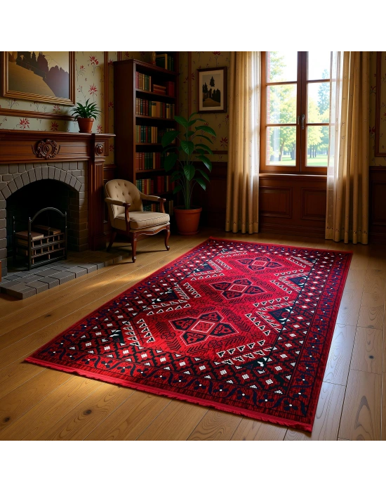 Mess Afkan Tarzı Akrilik Dokuma Halı 8110 Kırmızı