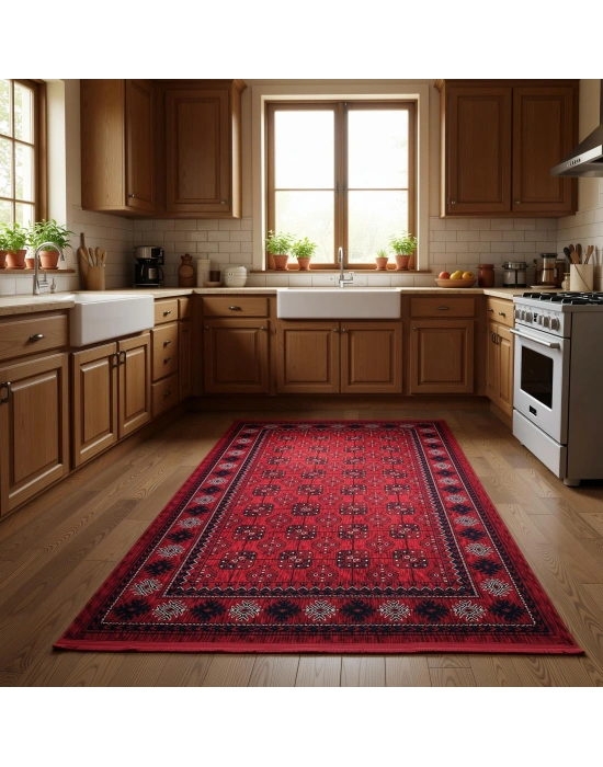 Mess Afkan Tarzı Akrilik Dokuma Halı 8120 Kırmızı