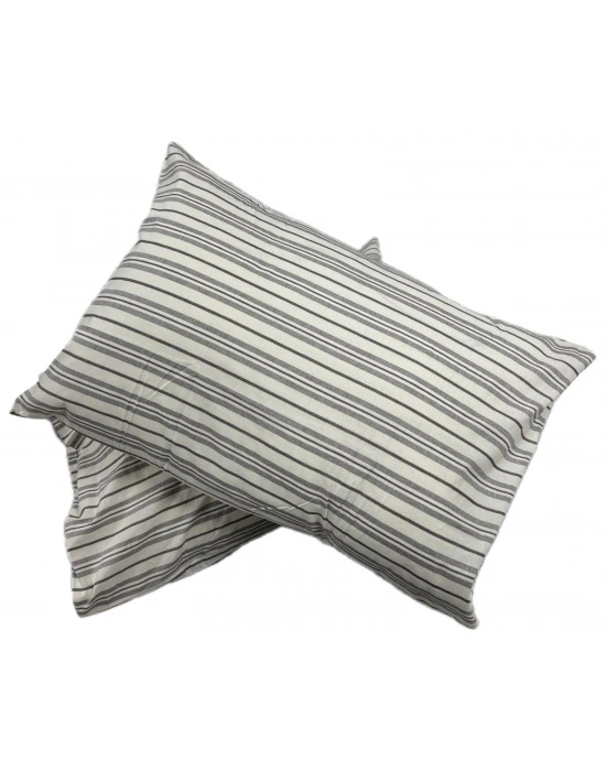 Clasy Ranforce %100 Pamuk 2 Adet Yastık Kılıfı Çizgili Desen Gri