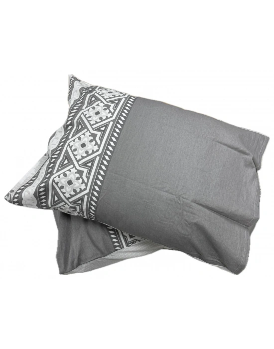 Clasy Ranforce %100 Pamuk 2 Adet Yastık Kılıfı Çiçek Desen Gri