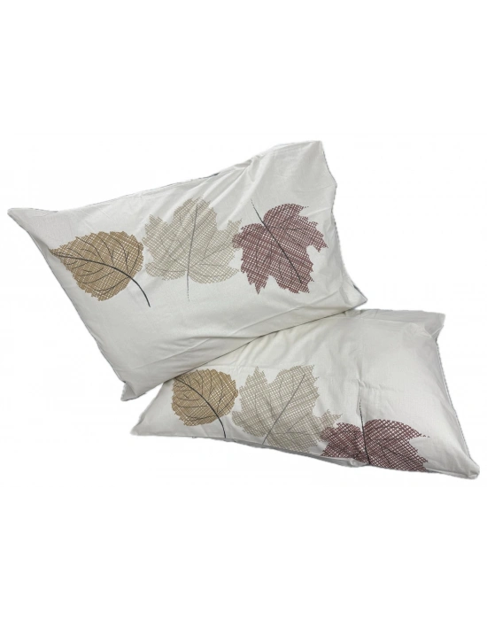 Clasy Ranforce %100 Pamuk 2 Adet Yastık Kılıfı Çiçek Desenli Bej