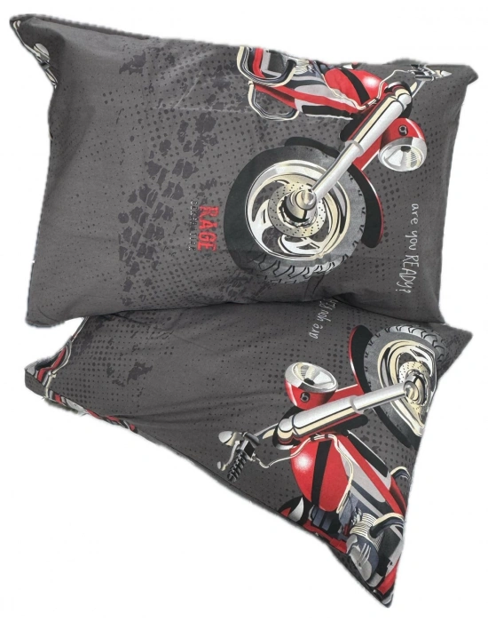 Clasy Ranforce %100 Pamuk 2 Adet Yastık Kılıfı Motor Desenli Antrasit