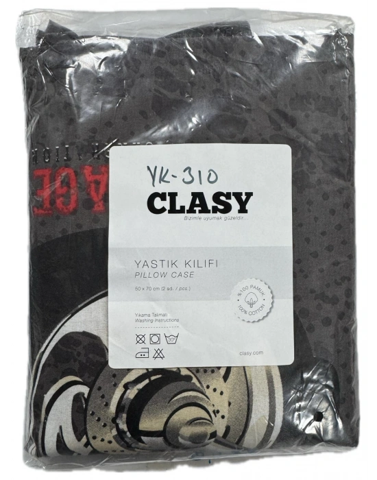 Clasy Ranforce %100 Pamuk 2 Adet Yastık Kılıfı Motor Desenli Antrasit
