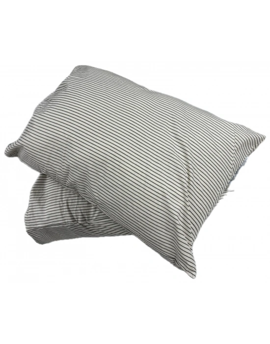 Clasy Ranforce %100 Pamuk 2 Adet Yastık Kılıfı Yeşil Çizgili Desenli Bej