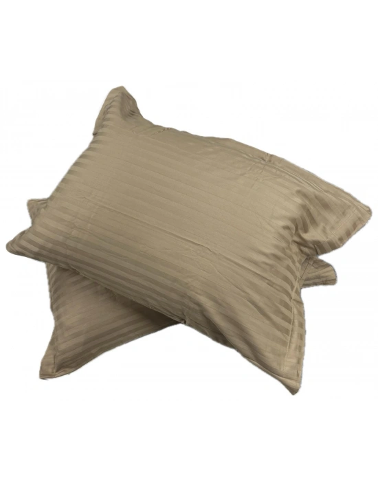 Clasy %100 Pamuk Saten 2 Adet Yastık Kılıfı Çizgili Desenli Kahverengi