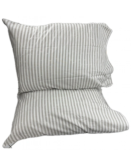 Clasy Ranforce %100 Pamuk 2 Adet Yastık Kılıfı Çizgili Desenli Gri
