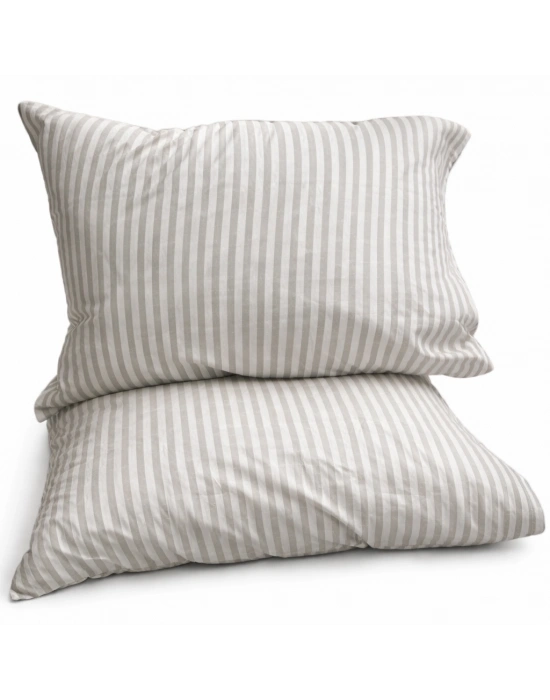 Clasy Ranforce %100 Pamuk 2 Adet Yastık Kılıfı Çizgili Desenli Gri
