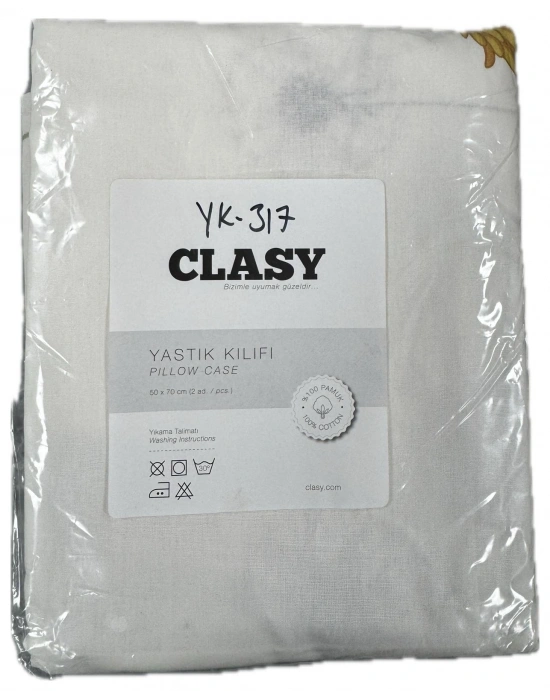 Clasy Ranforce %100 Pamuk 2 Adet Yastık Kılıfı Çiçek Desenli Beyaz