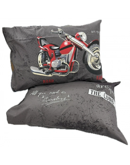 Clasy Ranforce %100 Pamuk 2 Adet Yastık Kılıfı Motor Desenli Antrasit