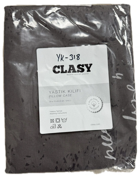Clasy Ranforce %100 Pamuk 2 Adet Yastık Kılıfı Motor Desenli Antrasit