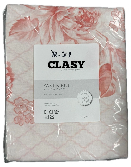 Clasy Ranforce %100 Pamuk 2 Adet Yastık Kılıfı Çiçek Desenli Toz Pembe