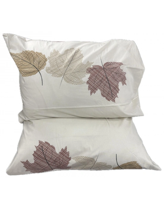 Clasy Ranforce %100 Pamuk 2 Adet Yastık Kılıfı Yaprak Desenli Bej