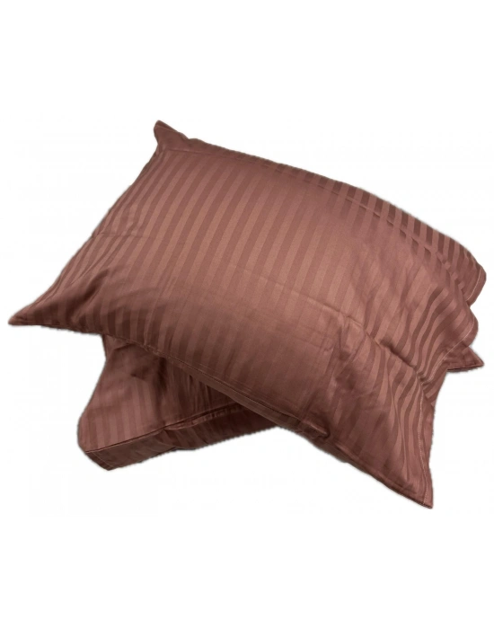 Clasy %100 Pamuk Saten 2 Adet Yastık Kılıfı Çizgili Desenli Kiremit