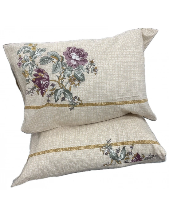 Clasy Ranforce %100 Pamuk 2 Adet Yastık Kılıfı Çiçek Desenli Bej