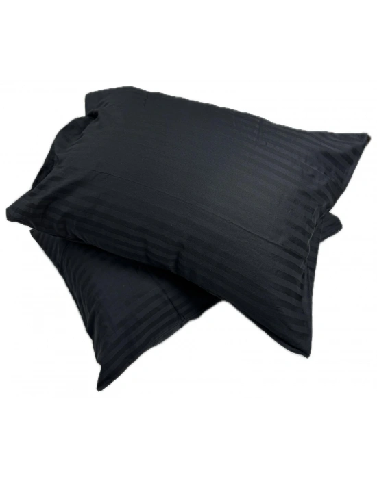 Clasy %100 Pamuk Saten 2 Adet Yastık Kılıfı Çizgili Desenli Siyah