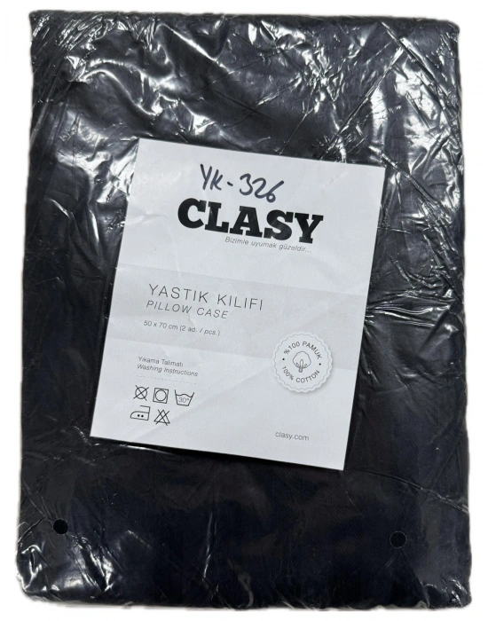 Clasy %100 Pamuk Saten 2 Adet Yastık Kılıfı Çizgili Desenli Siyah