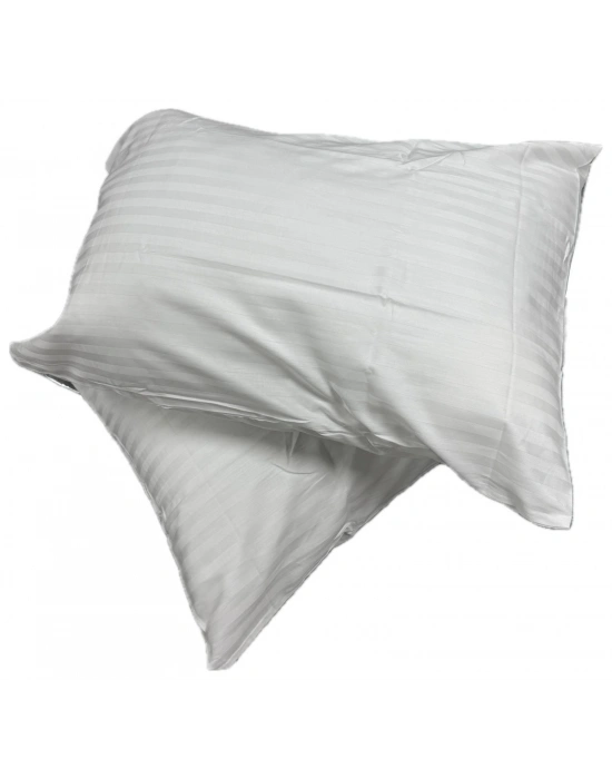 Clasy %100 Pamuk Saten 2 Adet Yastık Kılıfı Çizgili Desenli Beyaz