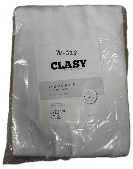 Clasy %100 Pamuk Saten 2 Adet Yastık Kılıfı Çizgili Desenli Beyaz