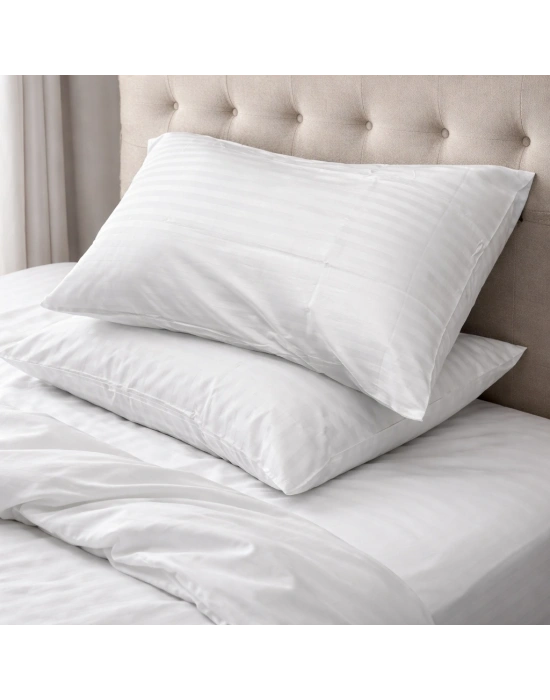 Clasy %100 Pamuk Saten 2 Adet Yastık Kılıfı Çizgili Desenli Beyaz