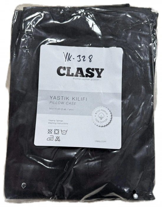 Clasy Ranforce %100 Pamuk 2 Adet Yastık Kılıfı Düz Desenli Siyah