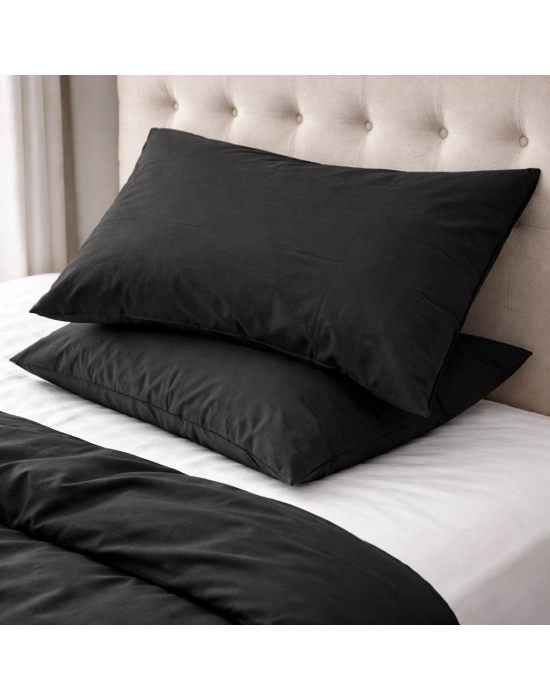 Clasy Ranforce %100 Pamuk 2 Adet Yastık Kılıfı Düz Desenli Siyah