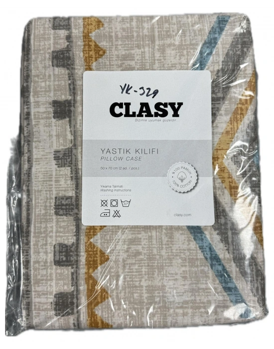 Clasy Ranforce %100 Pamuk 2 Adet Yastık Kılıfı Karışık Desenli Bej