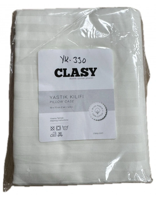 Clasy %100 Pamuk Saten 2 Adet Yastık Kılıfı Çizgili Desenli Gri