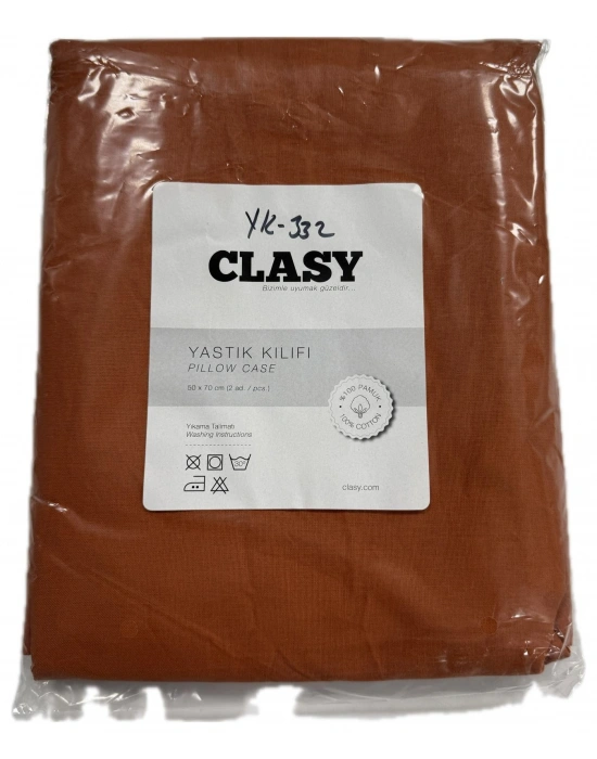 Clasy Ranforce %100 Pamuk 2 Adet Yastık Kılıfı Düz Desenli Kiremit