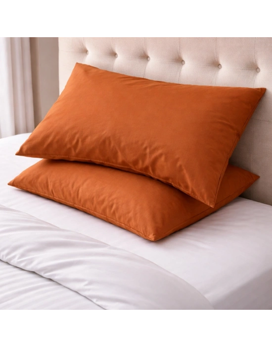 Clasy Ranforce %100 Pamuk 2 Adet Yastık Kılıfı Düz Desenli Kiremit