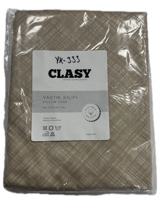 Clasy Ranforce %100 Pamuk 2 Adet Yastık Kılıfı Çizgili Desenli Sütlü Kahve