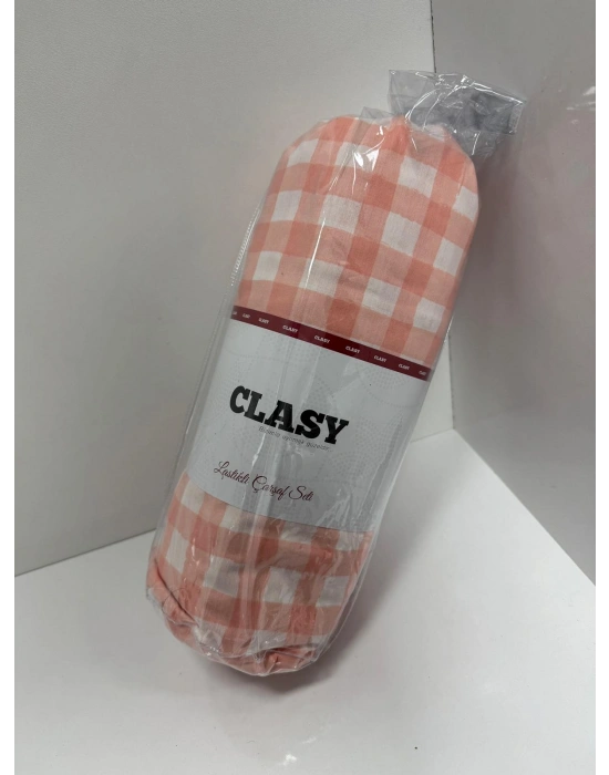 Clasy Ranforce Lastikli Çarşaf Seti Çift Kişilik Pembe ÇKLÇ-265 %100 Pamuk Ekoseli