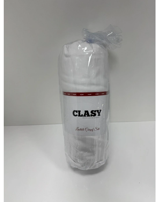 Clasy Ranforce Lastikli Çarşaf Seti Çift Kişilik Çizgili Beyaz ÇKLÇ-267 %100 Pamuk