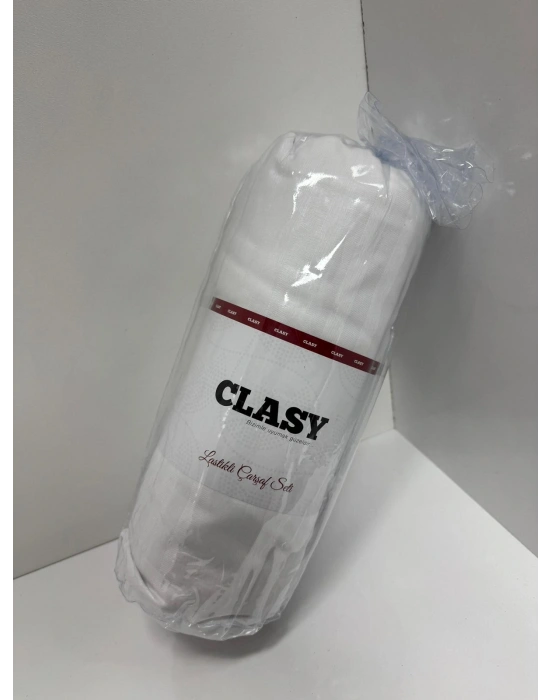 Clasy Ranforce Lastikli Çarşaf Seti Çift Kişilik Çizgili Beyaz ÇKLÇ-267 %100 Pamuk