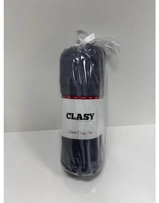 Clasy Ranforce Lastikli Çarşaf Seti Çift Kişilik Antrasit Gri-Mavi ÇKLÇ-268 %100 Pamuk