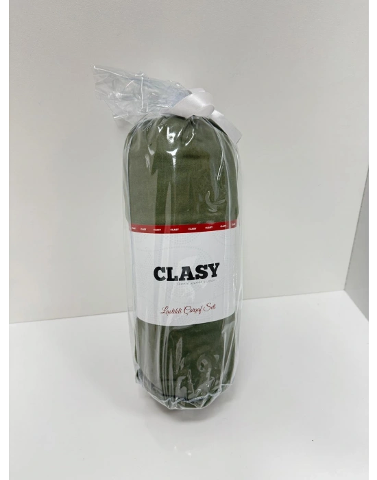 Clasy Ranforce Lastikli Çarşaf Seti Çift Kişilik Haki Yeşil ÇKLÇ-269 %100 Pamuk