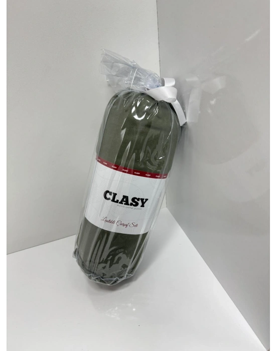 Clasy Ranforce Lastikli Çarşaf Seti Çift Kişilik Haki Yeşil ÇKLÇ-269 %100 Pamuk