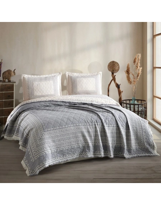 Clasy Çift Kişilik %100 Pamuk Müslin Yatak Örtüsü Seti Nomada 250 x 230 Antrasit