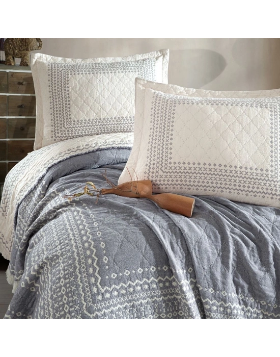 Clasy Çift Kişilik %100 Pamuk Müslin Yatak Örtüsü Seti Nomada 250 x 230 Antrasit
