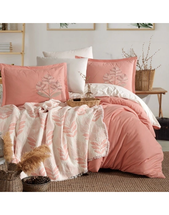 Clasy %100 Pamuk Çift Kişilik Müslin Örtülü Nevresim Takımı Loreva V3 Bej