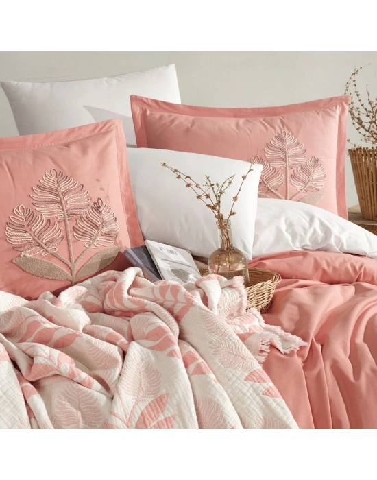 Clasy %100 Pamuk Çift Kişilik Müslin Örtülü Nevresim Takımı Loreva V3 Bej