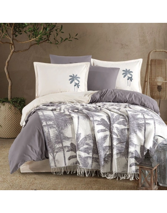 Clasy %100 Pamuk Battaniyeli Nevresim Takımı Çift Kişilik Arvona V2 Antrasit