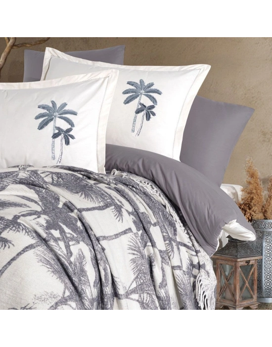 Clasy %100 Pamuk Battaniyeli Nevresim Takımı Çift Kişilik Arvona V2 Antrasit