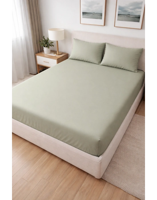 Clasy Ranforce Lastikli Çarşaf Seti Tek Kişilik Açık Yeşil TKLÇ-108 %100 Pamuk