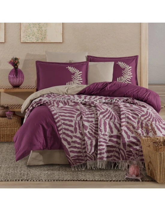 Clasy %100 Pamuk Çift Kişilik Battaniyeli Nevresim Takımı Liora V1 Lila