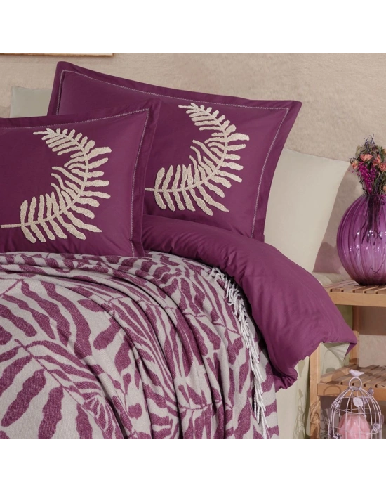 Clasy %100 Pamuk Çift Kişilik Battaniyeli Nevresim Takımı Liora V1 Lila