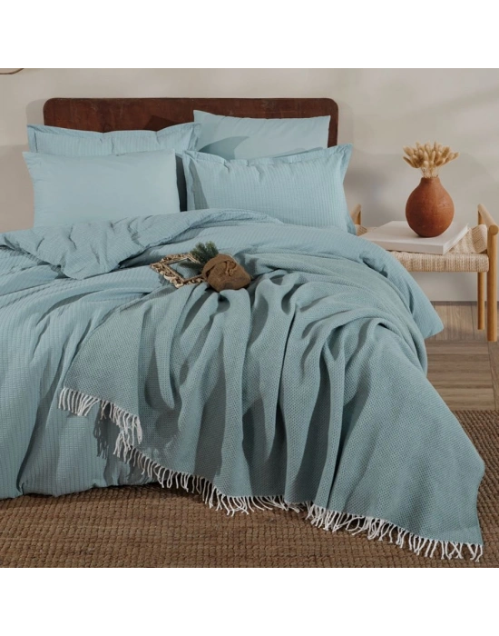 Clasy %100 Pamuk Çift Kişilik Battaniyeli Nevresim Takımı Eveya V4 Mint