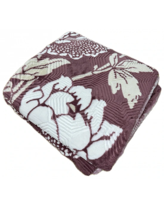 AKSU Çift Kişilik Battaniye Yumuşak Kabartmalı Yeni Sezon Kışlık Battaniye 220X240 Mürdüm Rengi